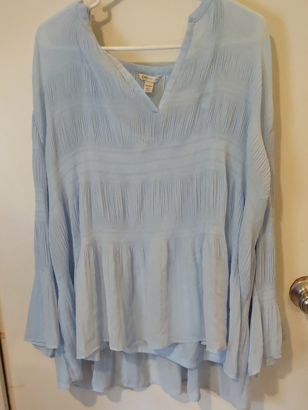 Cato Light Blue Pleated V-Neck Tunic